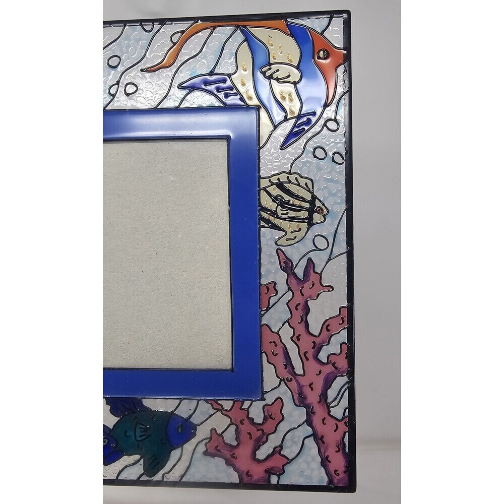 Vintage FIGI Hand Painted Fish Scene  Stained Glass Frame For 4x6 Photo - Picture 5 of 12
